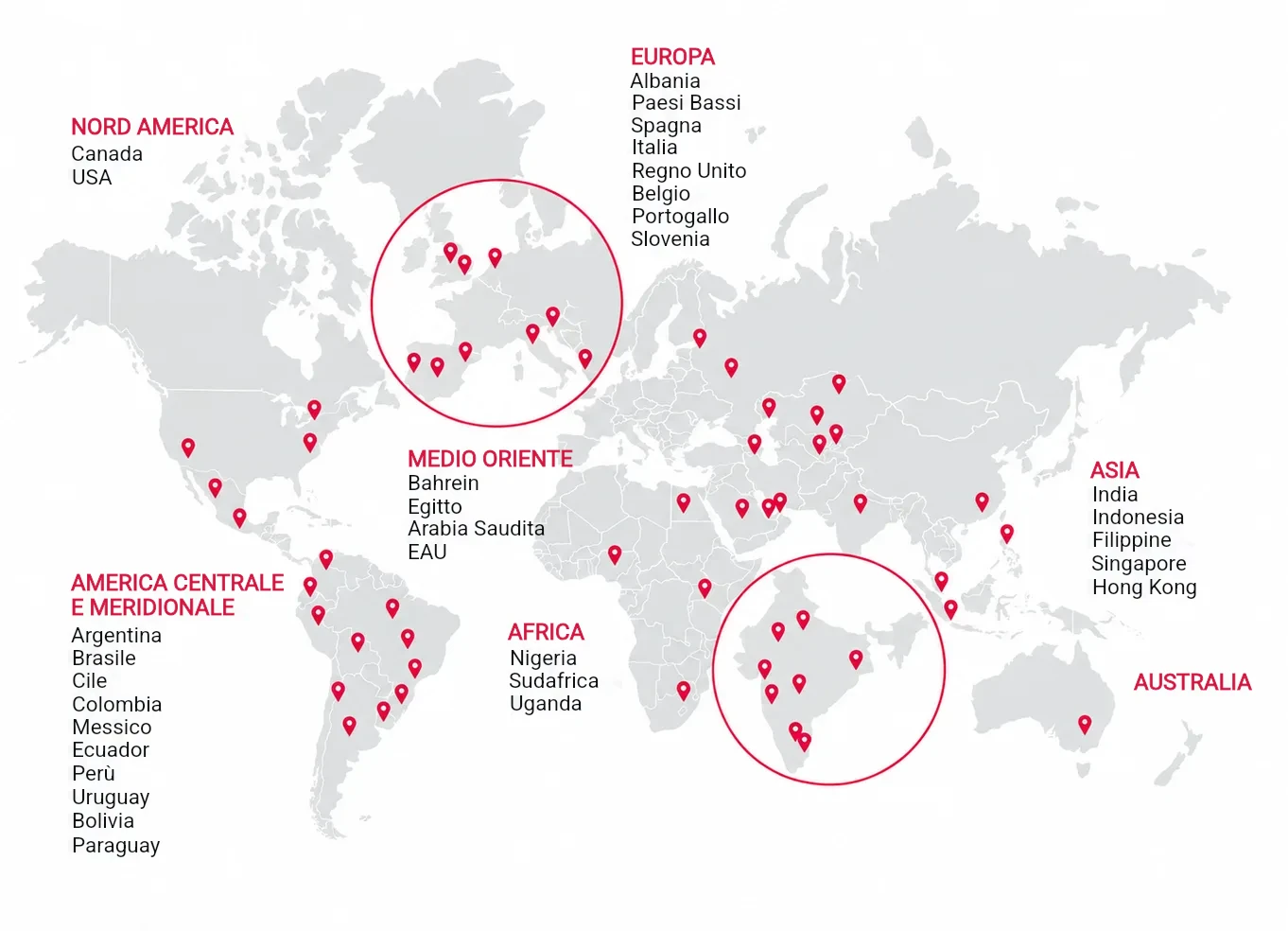 Mappa dei partner di implementazione Polywall in Nord America, America centrale e meridionale, Europa, Medio Oriente, Africa, Asia e Australia
