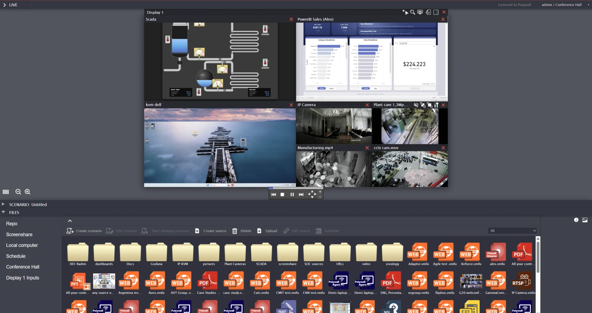Polywall Designer and Polywall Lens interface for video wall management