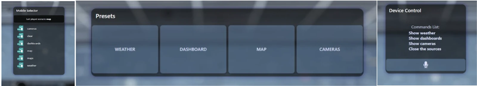 Interfaces personalizadas de Polywall: selector de escenarios móvil, botones de preajustes y panel de comandos de voz